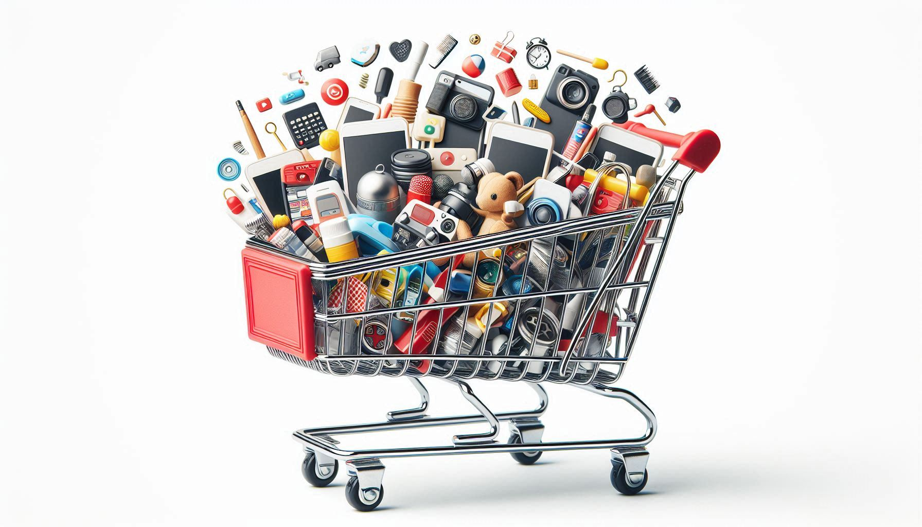 Ein Einkaufswagen gefüllt mit vielen Produkten, als Symbol für unsen 2INT OnlineShop