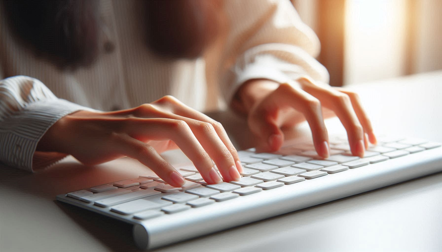Zwei Hände tippen auf einer Computertastatur